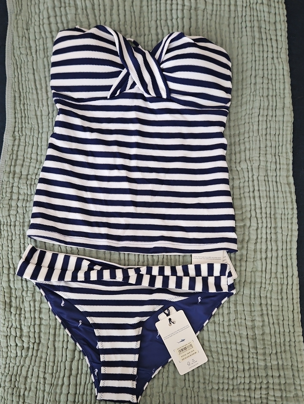 Fat Face Navy and White Striped Bandeau Tankini Set
